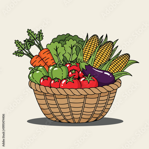 Bild auf Leinwand A basket overflowing with assorted colorful vegetables