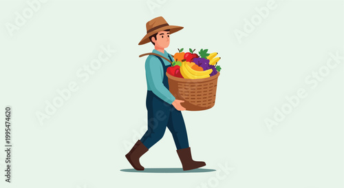 Cuadro en lienzo Farmer Carrying Fruit Basket