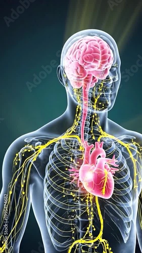 Human anatomy showing brain heart and nervous system