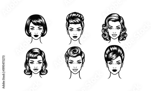 Collection of retro hairstyles for women in vintage fashion.