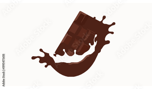 Chocolate bar with milk and chocolate splash collision 3D realistic vector gradient mesh isolated on white background
