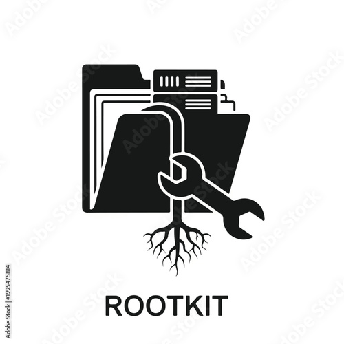 Rootkit cybersecurity concept icon with folder and wrench.