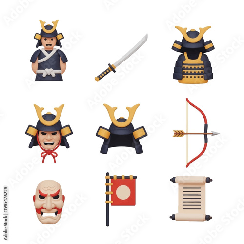 Samurai warrior figurines and accessories.