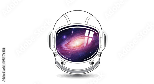 A Star Wars Day sci fi space illustration presents a galaxy character parody in a minimalist style, reflected in the visor of a white astronaut helmet against a clean background