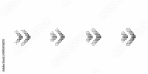 A sequence of five crescent moon shapes formed from numerous small dots