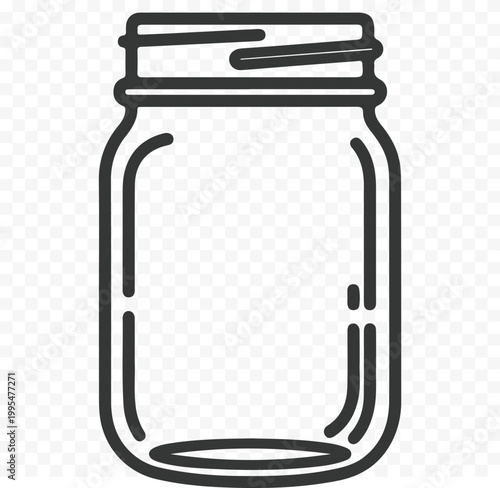 A clear, empty mason jar with a sealed lid, depicted in a simple vector style with a transparent background.