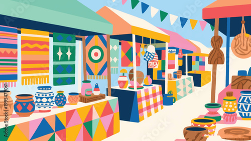 Illustration Of Artisan Market With Handmade Goods Vector Design Template