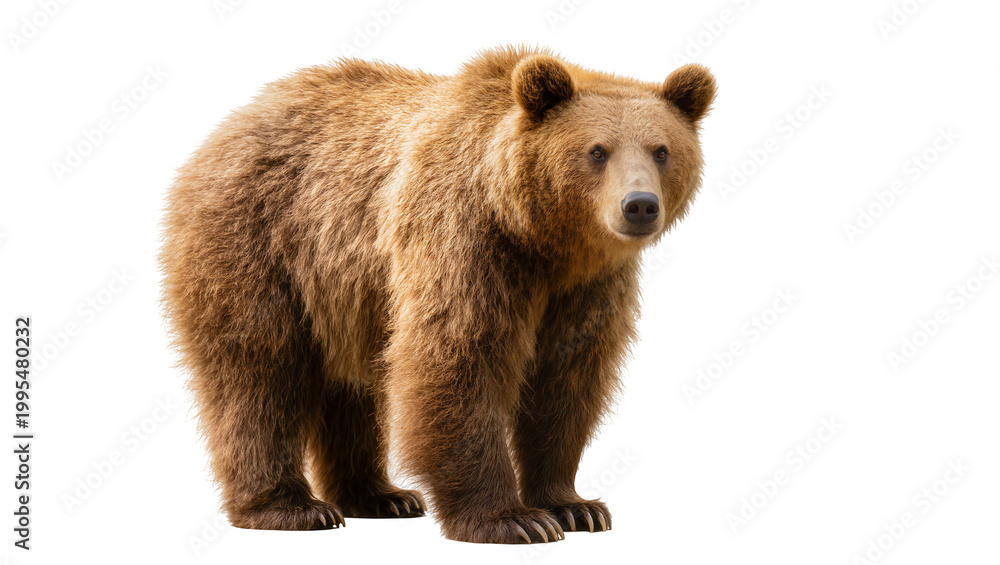 Fototapeta premium Brown grizzly bear standing, isolated on transparent background