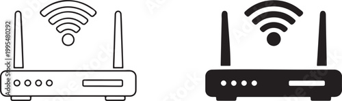 Wireless router modem with wifi signal flat vector icon silhouette.