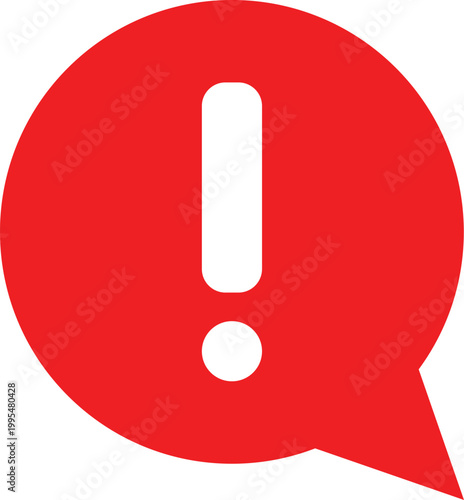 Exclamation mark icon displayed inside a bright red circular speech bubble serves as a clear visual indicator for urgent alerts, important notifications, or critical system warnings.