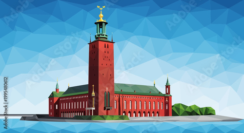 Stockholm City Hall Low Poly Geometric Style Building
