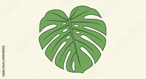 Tropical Monstera Leaf Illustration - Green Plant on Beige Background