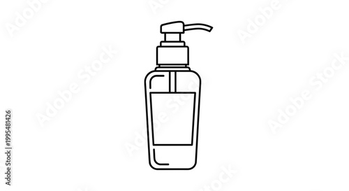 Minimalist line drawing of a facial toner bottle with pump dispenser, featuring clean black outlines against a white background