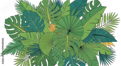 Vibrant Tropical Leaves Collage - Exotic Jungle Foliage Background