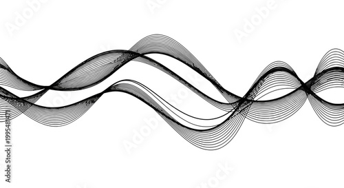 Abstract Black Flowing Wavy Lines Pattern Isolated White Background