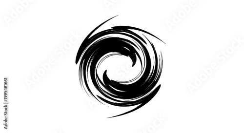Dynamic Black Grunge Spiral Swirl Brush Stroke Isolated White Background