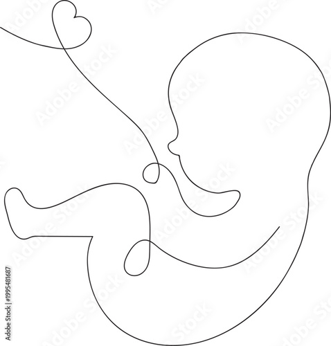 Minimalist Continuous Line Baby with Heart – Abstract Pregnancy Line Art Vector