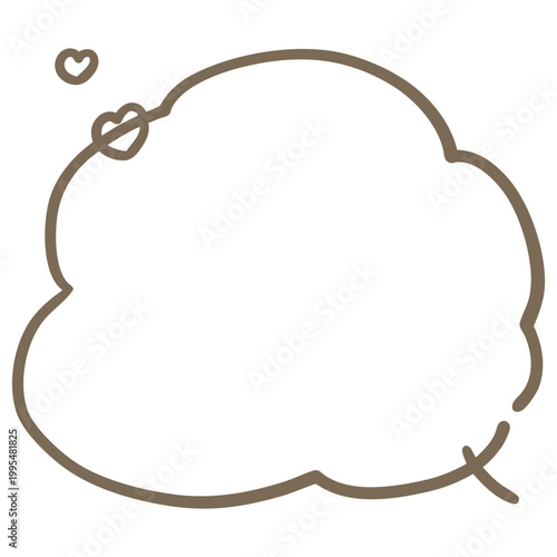 雲型の手描きスピーチバブルの上に小さな2つのハートがついた素材｜漫画・会話用吹き出し素材