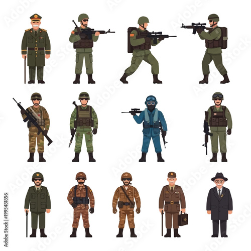 Soldiers and military personnel in uniform.