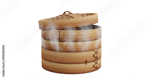 Traditional Bamboo Steamer Basket for Asian Cuisine.