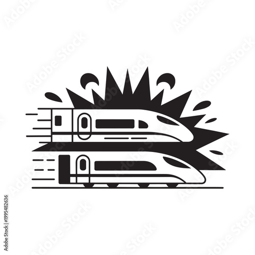 A fast train speeding along railway tracks with dynamic motion lines