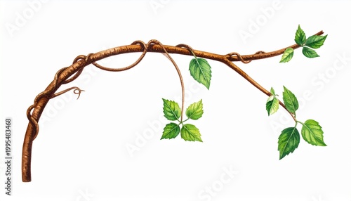 Twisting Vine with Green Leaves