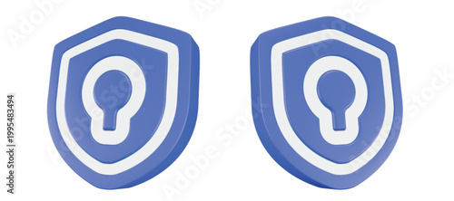 keyhole shield icon 3d render blue color