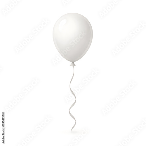A white balloon with a curly ribbon