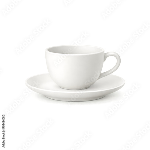 A white ceramic teacup and saucer