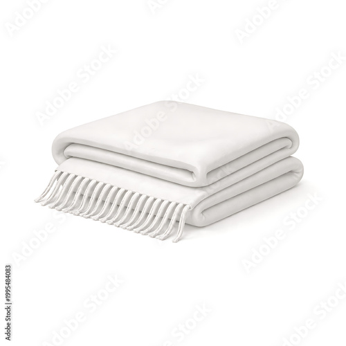 A folded white blanket with a decorative trim