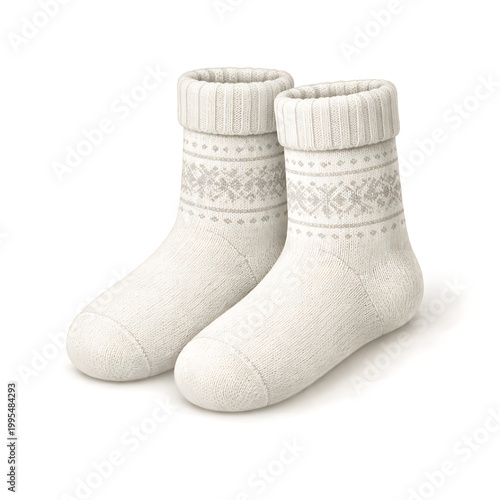 A pair of cream colored knitted socks