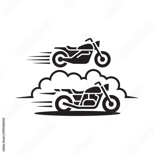 A stylized illustration depicting two speeding motorcycles with smoke trails
