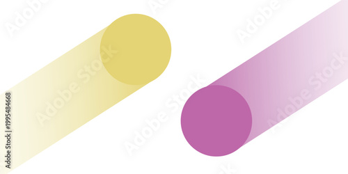Abstract graphic illustration featuring two parallel cylindrical beams, one yellow and one purple, fading into a white background.