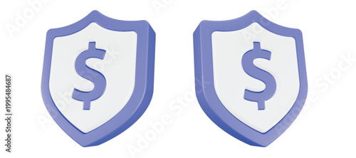 dollar shield icon 3d render blue color