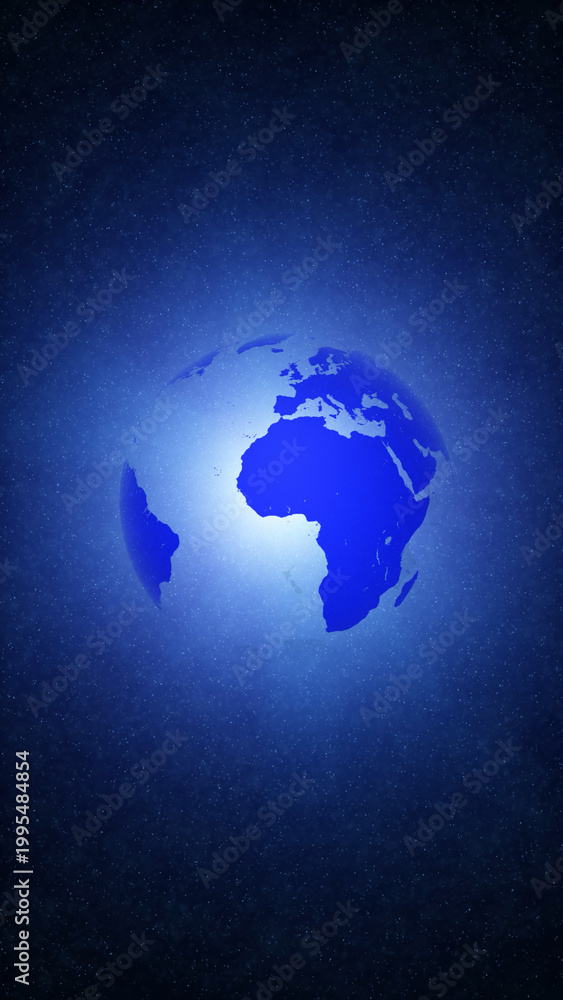 Fototapeta premium Earth globe loop rotation on dark blue particle motion vertical background. 