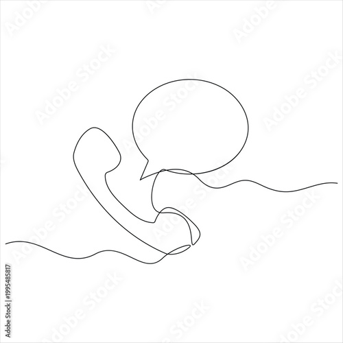 Single one line drawing call center icon and bubble talk customer service concept continuous line draw single line art vector illustration