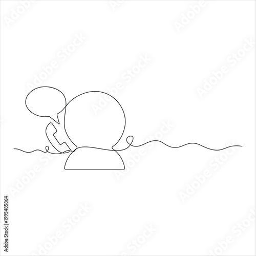 Single one line drawing call center icon and bubble talk customer service concept continuous line draw single line art vector illustration