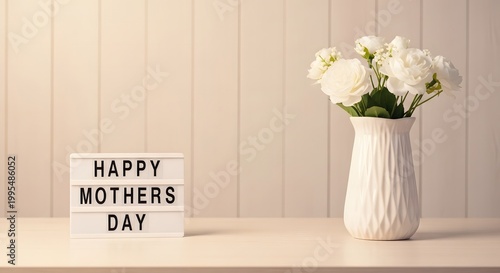 Happy mother's day celebration with beautiful white flowers and greeting