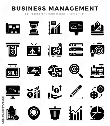 Business Management Icons Pack Glyph Style. Vector illustration.
