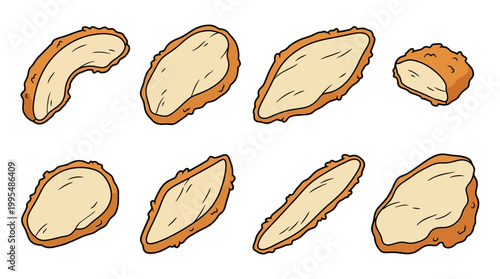 Golden crispy chicken nuggets showing textured breaded layers arranged in a collection of various irregular shapes and tasty pieces