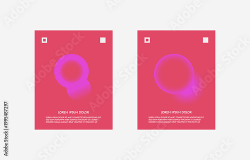 Minimalist poster design set with abstract pink and purple circles on solid red background including lorem ipsum text placeholders for professional business branding and creative events.