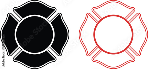 Firefighter Emblem Icon Set Vector, St Florian Maltese Cross Fire Department Badge Design for Emergency Services, Public Safety, Rescue Teams, and Professional Firefighter Branding