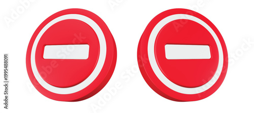 3D red circular road signs, No Entry signs. 