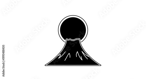 Black silhouette of a volcano erupting.