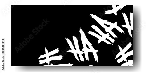 White joker laughing text on black background. Aggressive gritty "HA HA" font for Halloween and comic designs. Vector Illustration