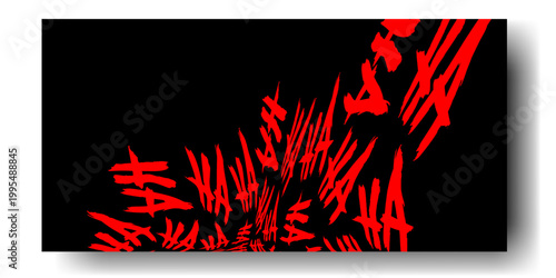 Red joker laughing text on black background. Aggressive gritty "HA HA" font for Halloween and comic designs. Vector Illustration