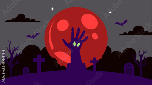 Silhouettes of people watching a glowing brain under a full moon