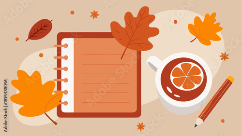 Autumn-themed square frame with scattered fall leaves and cinnamon sticks