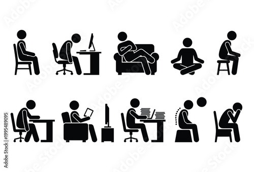 Diverse people engaging in various work and leisure activities depicted in silhouette
