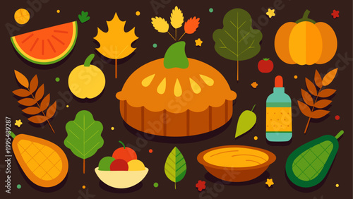 Colorful autumn harvest with pumpkins and fall leaves